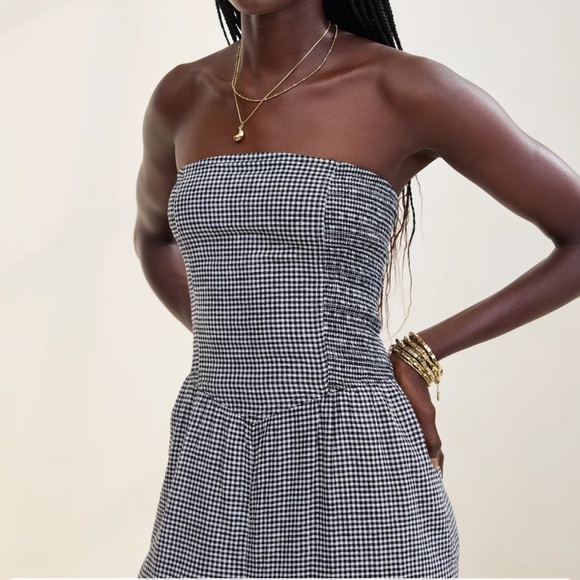 Aerie - Black/White - Strapless Smocked Jumpsuit - XS - Picture 4 of 14